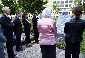 Anne Hidalgo And Gerald Darmanin At Robert Badinter Parvis Inauguration - Paris