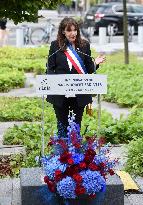 Anne Hidalgo And Gerald Darmanin At Robert Badinter Parvis Inauguration - Paris