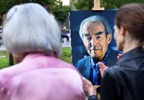 Anne Hidalgo And Gerald Darmanin At Robert Badinter Parvis Inauguration - Paris