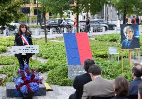 Anne Hidalgo And Gerald Darmanin At Robert Badinter Parvis Inauguration - Paris