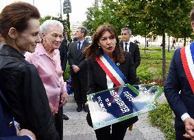 Anne Hidalgo And Gerald Darmanin At Robert Badinter Parvis Inauguration - Paris