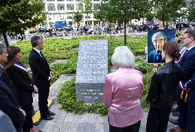 Anne Hidalgo And Gerald Darmanin At Robert Badinter Parvis Inauguration - Paris