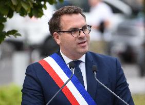 Anne Hidalgo And Gerald Darmanin At Robert Badinter Parvis Inauguration - Paris