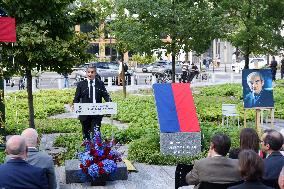 Anne Hidalgo And Gerald Darmanin At Robert Badinter Parvis Inauguration - Paris