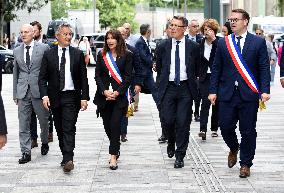 Anne Hidalgo And Gerald Darmanin At Robert Badinter Parvis Inauguration - Paris