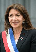 Anne Hidalgo And Gerald Darmanin At Robert Badinter Parvis Inauguration - Paris
