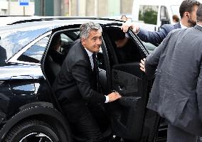 Anne Hidalgo And Gerald Darmanin At Robert Badinter Parvis Inauguration - Paris