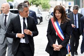Anne Hidalgo And Gerald Darmanin At Robert Badinter Parvis Inauguration - Paris