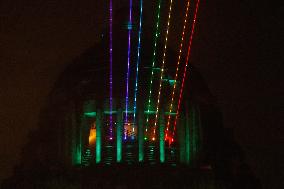 Rainbow-Colored Lasers Projected to the Sky For Pride Celebrations - Mexico