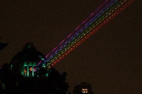 Rainbow-Colored Lasers Projected to the Sky For Pride Celebrations - Mexico