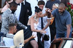 Usher And Wife Leaving Hotel On Bezos-Sanchez Wedding Day - Venice
