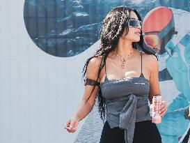 Kim Kardashian at Venice airport leaving after Jeff Bezos' wedding in Venice
