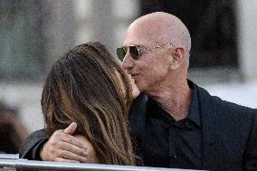 Jeff Bezos and Lauren Sanchez Leaves The Hotel - Venice