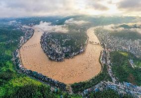 Floodwaters Flowing Through Congjiang