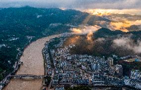 Floodwaters Flowing Through Congjiang