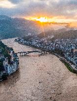 Floodwaters Flowing Through Congjiang