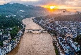 Floodwaters Flowing Through Congjiang