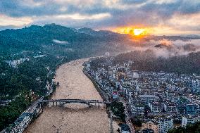Floodwaters Flowing Through Congjiang