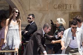 Vittoria Ceretti and Leonardo DiCaprio leave Gritti Hotel in Venice