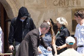Vittoria Ceretti and Leonardo DiCaprio leave Gritti Hotel in Venice