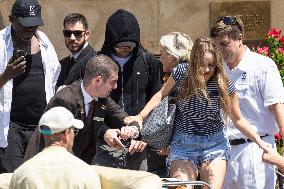 Vittoria Ceretti and Leonardo DiCaprio leave Gritti Hotel in Venice