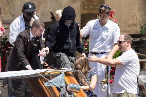 Vittoria Ceretti and Leonardo DiCaprio leave Gritti Hotel in Venice