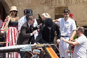 Vittoria Ceretti and Leonardo DiCaprio leave Gritti Hotel in Venice