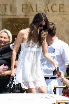 Victoria Ceretti leaves her hotel in Venice