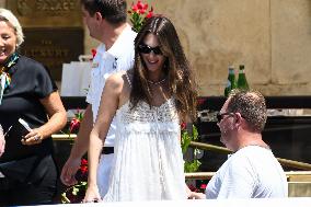 Victoria Ceretti leaves her hotel in Venice