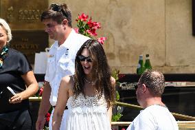 Victoria Ceretti leaves her hotel in Venice