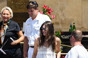 Victoria Ceretti leaves her hotel in Venice