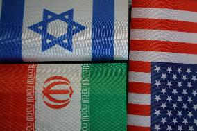 The Flags of the United States Israel And Iran