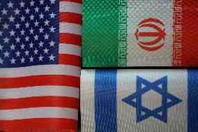 The Flags of the United States Israel And Iran