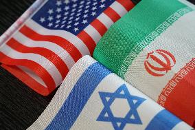 The Flags of the United States Israel And Iran
