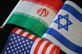 The Flags of the United States Israel And Iran