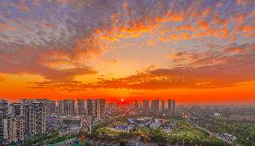 Buildings Under Morning Glow in Suqian