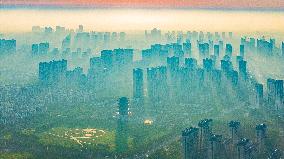 Buildings Under Morning Glow in Suqian