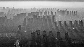 Buildings Under Morning Glow in Suqian