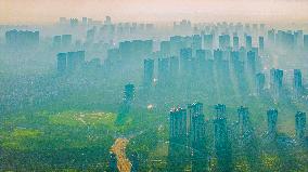 Buildings Under Morning Glow in Suqian