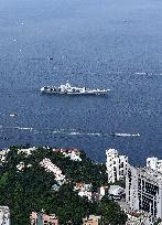 Aircraft Carrier Shandong Sailing In Hong Kong Waters