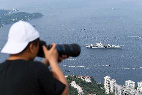 Aircraft Carrier Shandong Sailing In Hong Kong Waters