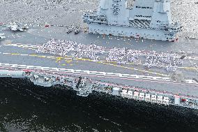 Aircraft Carrier Shandong Sailing In Hong Kong Waters