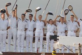 Princess Leonor Arriving To Gijon On Board Juan Sebastian Elcano