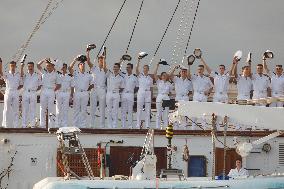 Princess Leonor Arriving To Gijon On Board Juan Sebastian Elcano