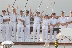 Princess Leonor Arriving To Gijon On Board Juan Sebastian Elcano