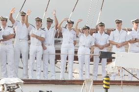Princess Leonor Arriving To Gijon On Board Juan Sebastian Elcano