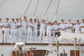 Princess Leonor Arriving To Gijon On Board Juan Sebastian Elcano