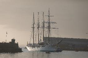 Princess Leonor Arriving To Gijon On Board Juan Sebastian Elcano