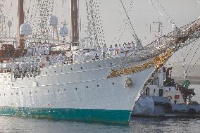 Princess Leonor Arriving To Gijon On Board Juan Sebastian Elcano