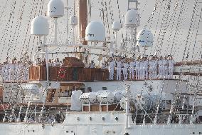 Princess Leonor Arriving To Gijon On Board Juan Sebastian Elcano